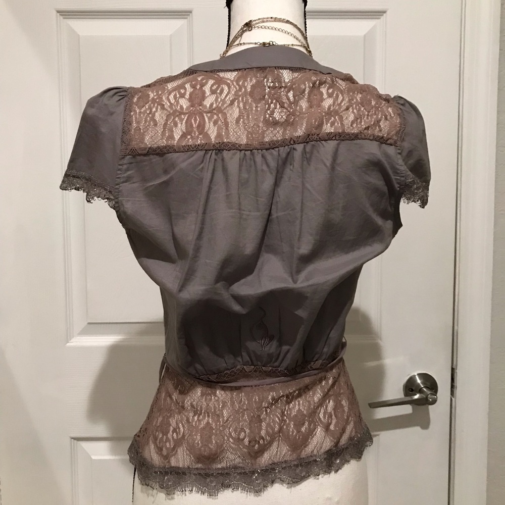 Baby Phat Gray Lace-Trim Button Front Blouse Size M - Picture 7 of 8